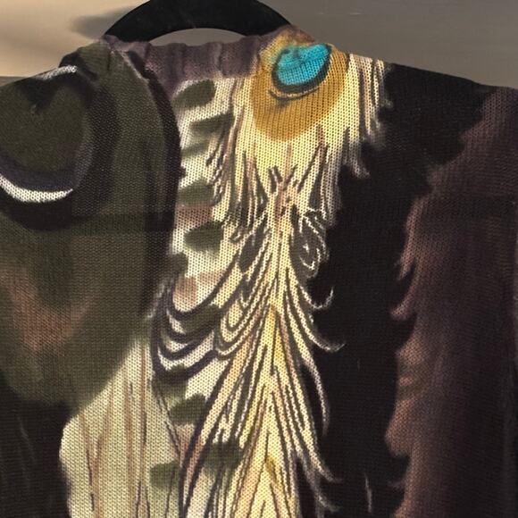 Adore Open Front Waterfall Cardigan L Peacock Feathers Artsy Dynamic Drapey - Picture 5 of 12